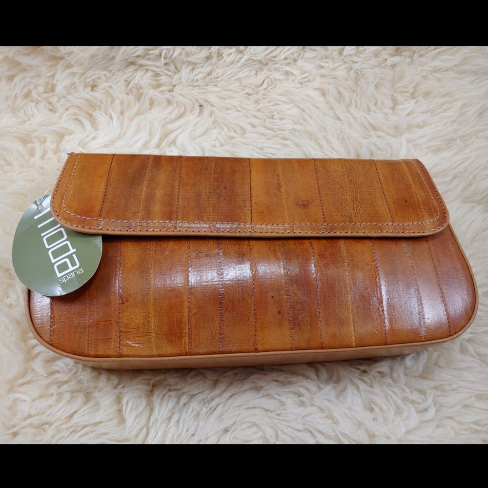 MODA SPANA Eel Skin Clutch/Purse, Tan
